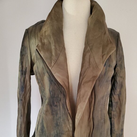 Vince leather crossover moto jacket gray black tan blue purple painted small L M - Picture 2 of 11